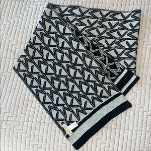Michael Kors Black and Silver Reversible MK Signature Knit Scarf